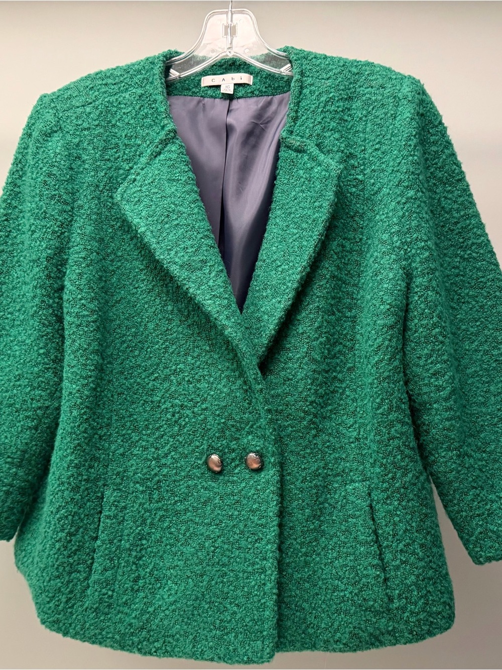 CAbi Emerald Green Bouclé Double-Button Blazer